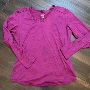 Segments Merino Wool V-Neck Top Magenta Pink Long Sleeve Base Layer Large Hiking